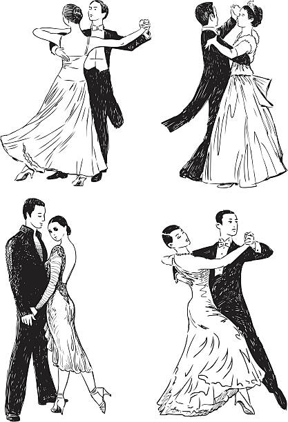 ballroom dances Vector drawing of an elegant pairs dancing ballroom dances. dancing drawings stock illustrations