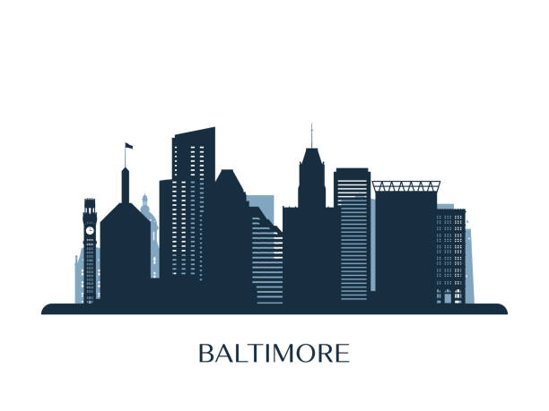 Baltimore skyline, monochrome silhouette. Vector illustration. Baltimore skyline, monochrome silhouette. Vector illustration. baltimore maryland stock illustrations