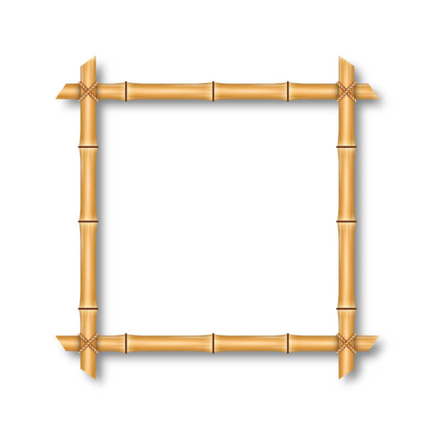 stockillustraties, clipart, cartoons en iconen met bamboo frame with brown sticks and ropes. square shape bamboo frame swathed by ropes - plankje plant touw
