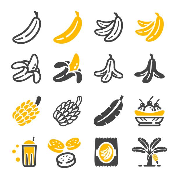 banana icon banana icon set banana stock illustrations