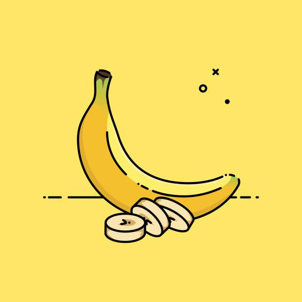 Banana isolated in yellow background with slices in the side. Flat vector illustration. Banana isolated in yellow background with slices in the side. Flat vector illustration. banana icons stock illustrations