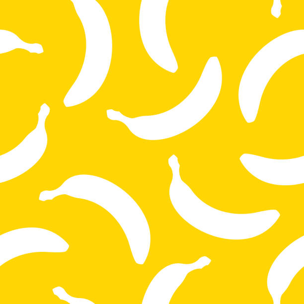 Banana Pattern Silhouette Vector illustration of bananas in a repeating pattern against a yellow background. banana backgrounds stock illustrations