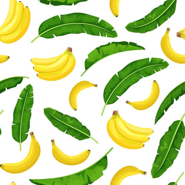 banana seamless pattern Banana leaves and bananas, seamless pattern. Summer background with tropical fruits. Vector illustration. banana backgrounds stock illustrations