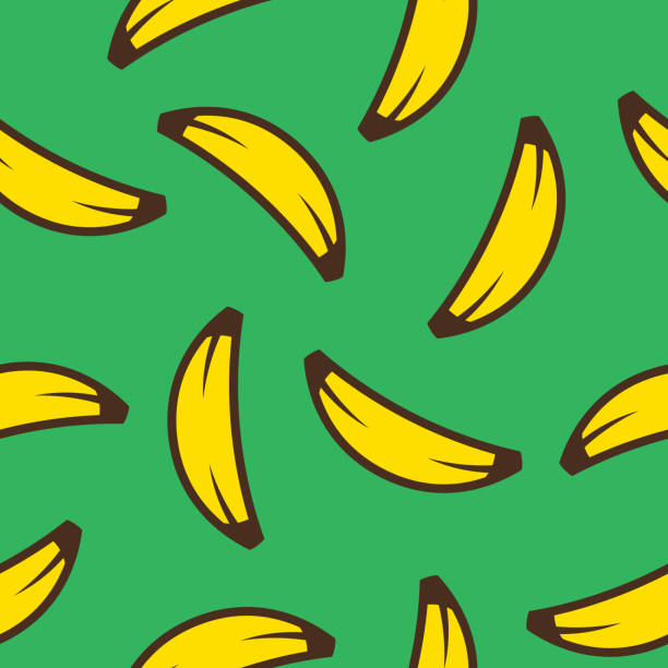 Banana Stylized Pattern Vector illustration of bananas in a repeating pattern against a green background. banana stock illustrations