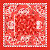 Bandana red paisley vector design. Classic square scarf.