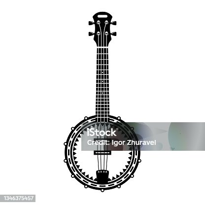 istock Banjo musical instrument in monochrome style isolated on white background vector illustration 1346375457
