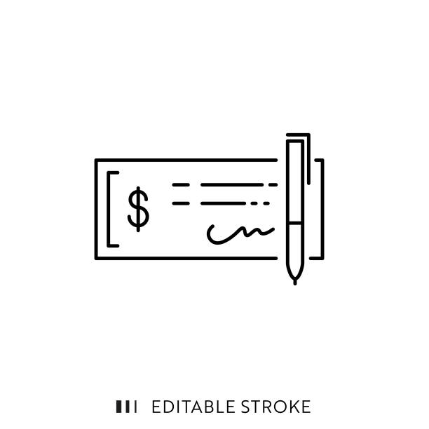 Bank Check Icon with Editable Stroke and Pixel Perfect. Bank Cheque Icon with Editable Stroke and Pixel Perfect. paper clipart stock illustrations