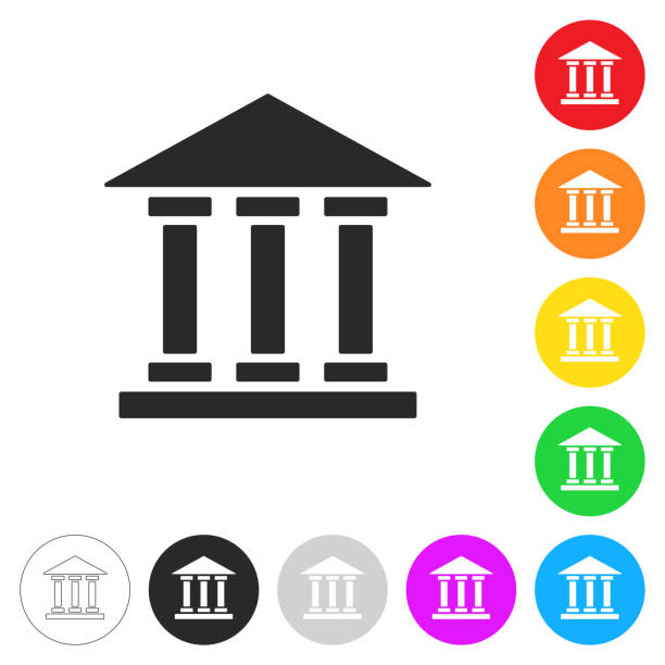 은행, 법원, 박물관. 다채로운 버튼의 아이콘 - supreme court building stock illustrations