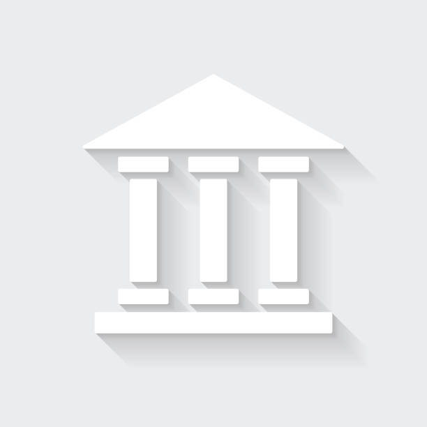 은행, 법원, 박물관. 빈 배경에 긴 그림자아이콘 - 플랫 디자인 - supreme court building stock illustrations