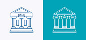 Bank courthouse or public government building line drawing symbols and icons.
