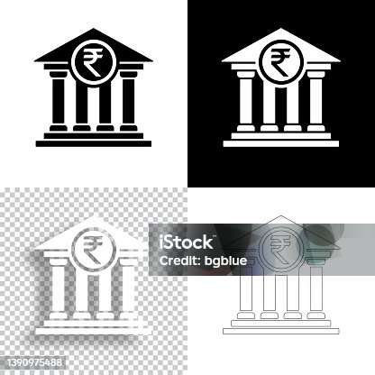 istock Bank with Indian rupee sign. Icon for design. Blank, white and black backgrounds - Line icon 1390975488