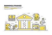 Banking and Finance Concept, Line Style Vector Illustration