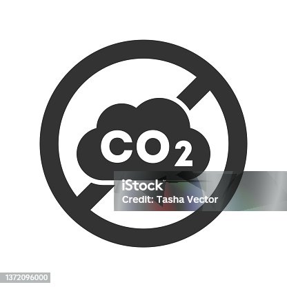 istock CO2 banned icon. Carbon dioxide sign crossed out inside circle. No CO2 symbol. 1372096000
