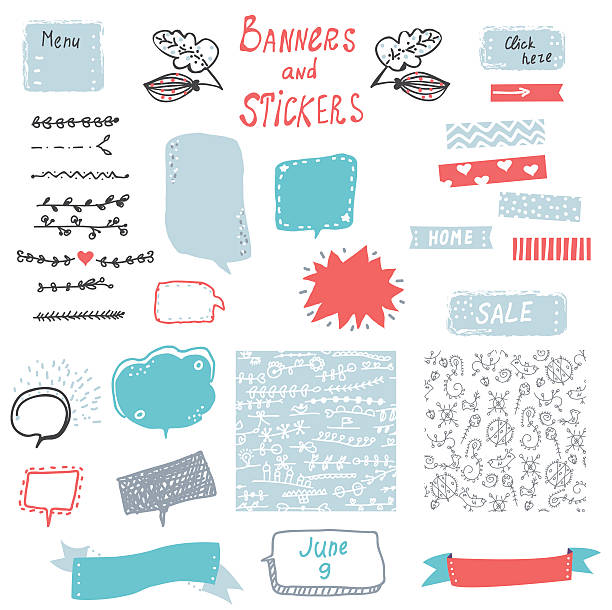 Banner and stickers set for the web design elements vector art illustration