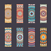 Banner card set with floral colorful decorative mandala elements background. Tribal,ethnic,Indian, Islam, Arabic, ottoman motifs.