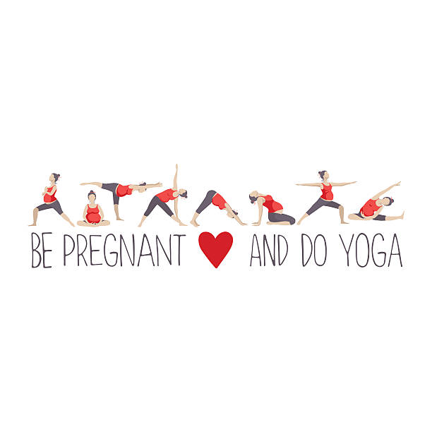 Banner for advertising pregnant yoga. Banner or headline for advertising pregnant yoga. Women doing exercise. Variants of poses. Vector illustration. pregnant designs stock illustrations