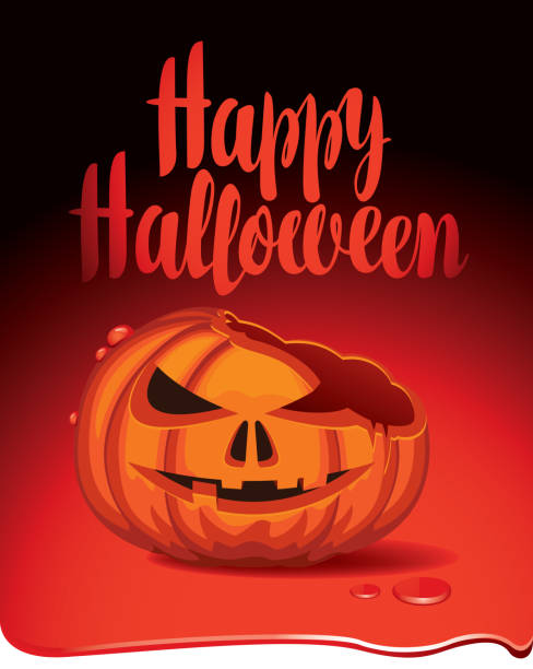 ilustrações de stock, clip art, desenhos animados e ícones de banner for halloween party with a broken pumpkin - blood bar