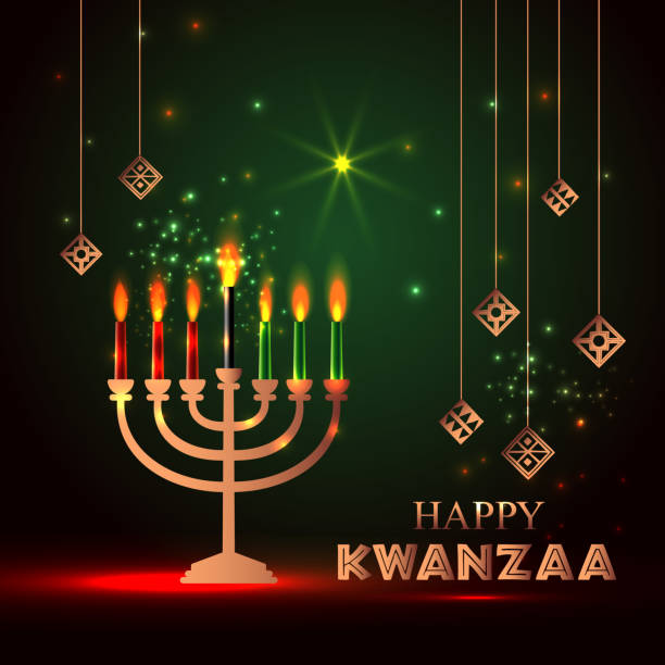 Banner for Kwanzaa with traditional colored and candles representing the Seven Principles or Nguzo Saba . Vector Banner for Kwanzaa with traditional candles. kwanzaa stock illustrations