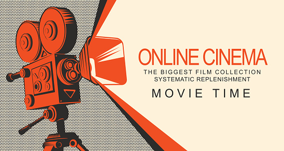 banner for online cinema with old movie projector