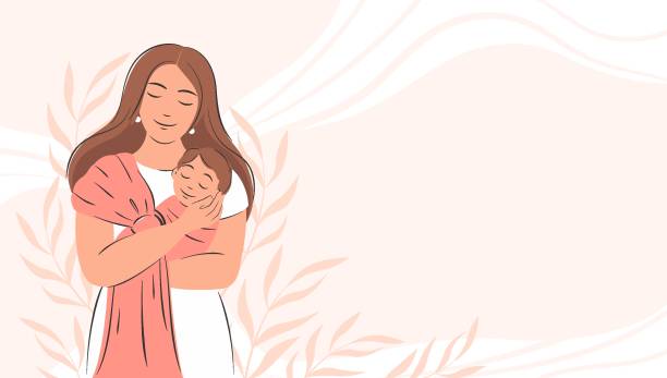 banner mom and baby Banner about pregnancy and motherhood with place for text. Mom and newborn baby. Family concept, health, Happy Mother's Day. Flat vector illustration. pregnant backgrounds stock illustrations
