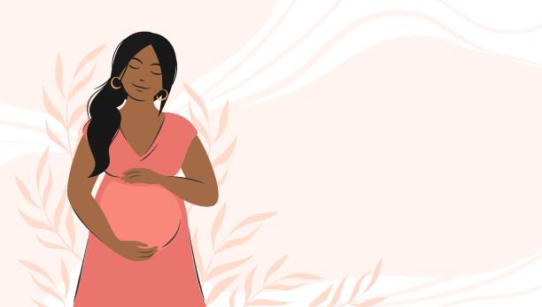 banner pregnant afro woman and plant new  african american mothers day stock illustrations
