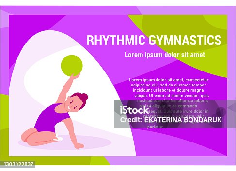 istock Banner rhythmic gymnastics for children. Little girl with a ball. Vector illustration in flat cartoon style. 1303422837