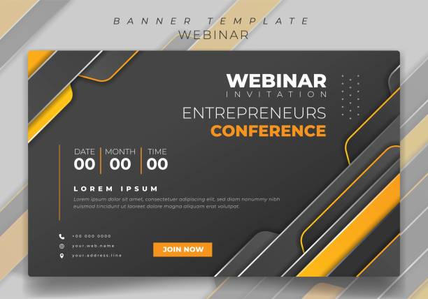 Banner template for webinar invitation with geometric black and yellow background design Banner template for webinar invitation with geometric black and yellow background entrepreneur borders stock illustrations