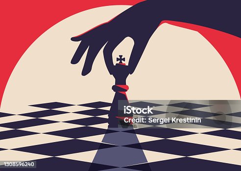 istock Banner template with hand holding chess piece. 1308596240