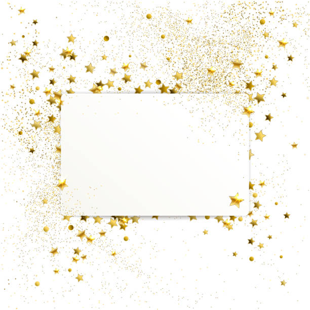 Banner with Confetti of Gold Stars and Sparkles banner with confetti of gold stars and sparkles on white background success borders stock illustrations