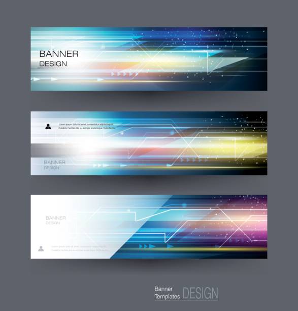 Banners set image of speed movement pattern and motion blur Abstract banners set with image of speed movement pattern and motion blur over dark blue color. Science, futuristic, energy technology concept. Vector background for web banner template or brochure speed drawings stock illustrations