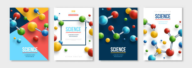 Banners set with colorful molecules Vertical banners set with colorful 3d molecules. Vector design layout for business presentations, medical flyers, posters and science brochures. Molecular structure with spherical particles dna borders stock illustrations