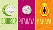 istock Banners with soursop, papaya,  and many fresh juice drops 1368388069