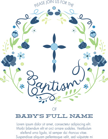 Baptism Invitation with Floral Wreath and Cross