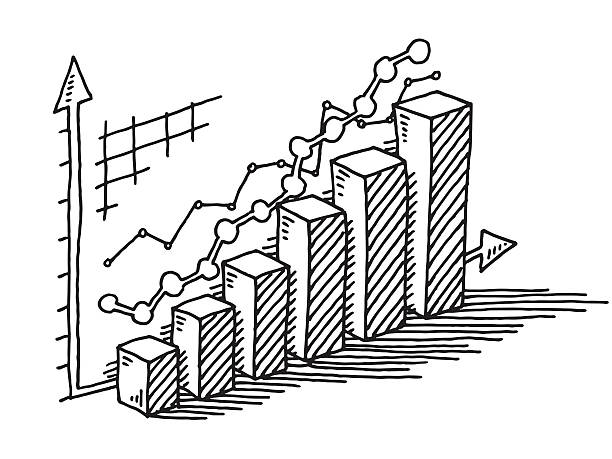 Bar Chart Ascending Success Drawing Hand-drawn vector drawing of an Ascending Bar Chart, Business Success Concept Image. Black-and-White sketch on a transparent background (.eps-file). Included files are EPS (v10) and Hi-Res JPG. finance drawings stock illustrations