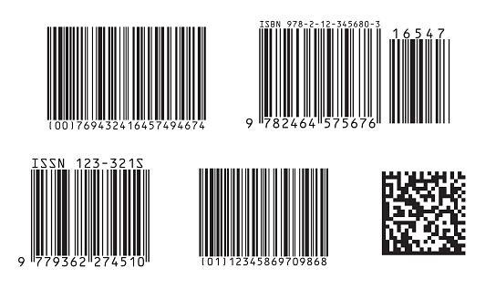 Bar code icon. Set of Modern Flat Barcode.  Can be use as a template for Products. Mockup. Vector.