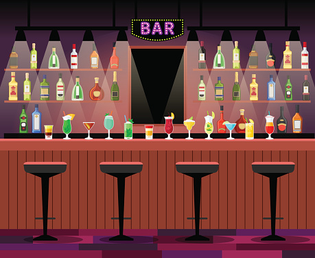 Bar counter with alcohol drinks