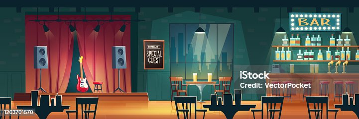 istock Bar with live music cartoon vector interior 1203701570