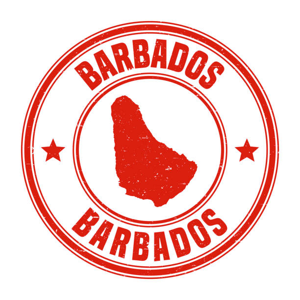 illustrazioni stock, clip art, cartoni animati e icone di tendenza di barbados - timbro di gomma grunge rosso con nome e mappa - barbados