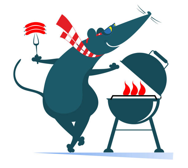 Barbecue and rat or mouse illustration vector art illustration