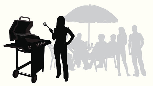 Barbecue Crowd Vector Silhouette A-Digit cooking silhouettes stock illustrations