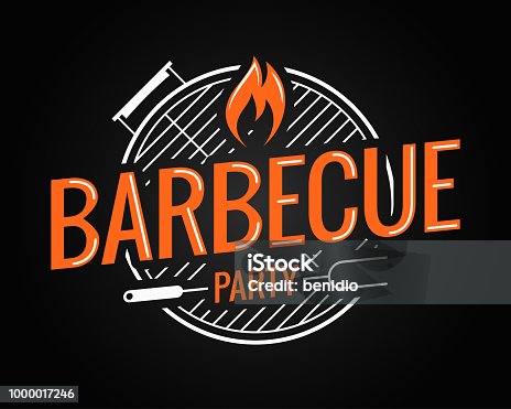 istock Barbecue grill logo on black background 1000017246