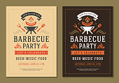 Barbecue party invitation flyer or poster design vector template. BBQ cookout event retro typography.
