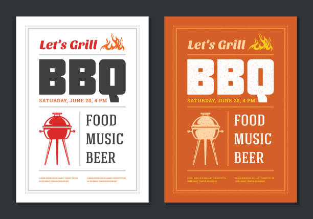 barbecue-party vektor flyer oder poster-design-vorlage - bbq stock-grafiken, -clipart, -cartoons und -symbole