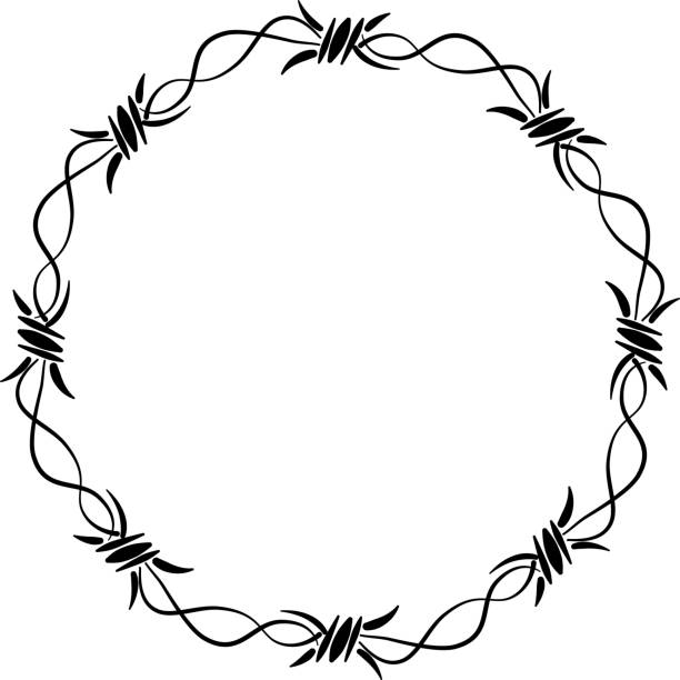 barbed iron wire border on white vector art illustration
