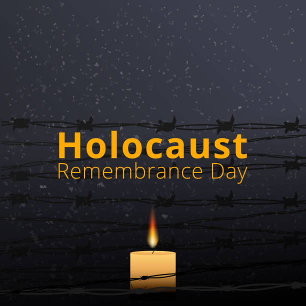 dikenli tel ve bir anıt mum, uluslararası holokost anma günü afiş, 27 ocak. - holocaust remembrance day stock illustrations