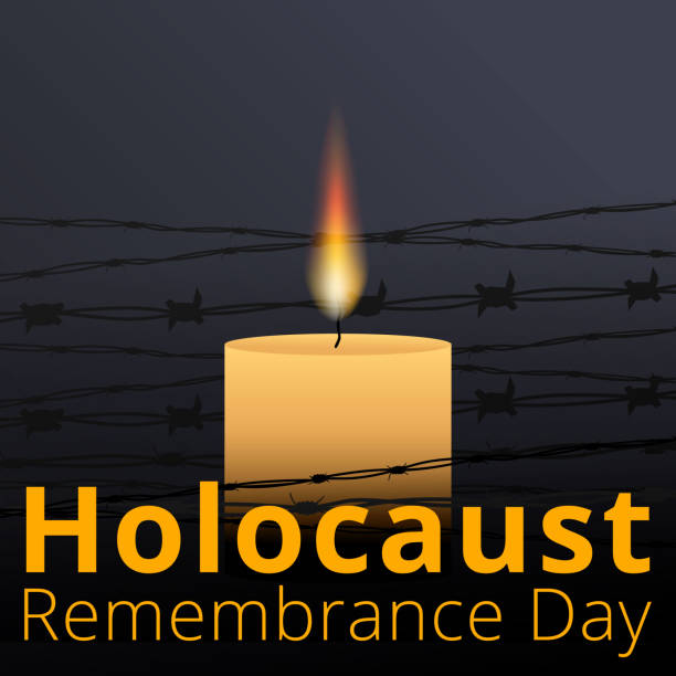 철조망과 기념 촛불, 국제 홀로코스트 기념일 포스터, 1월 27일. - holocaust remembrance day stock illustrations