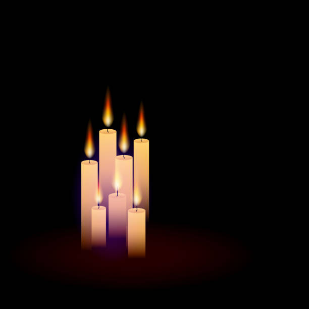 колючая проволока и семь мемориальных свечей, плакат международного дня памяти жертв холокоста, 27 января. - holocaust remembrance day stock illustrations