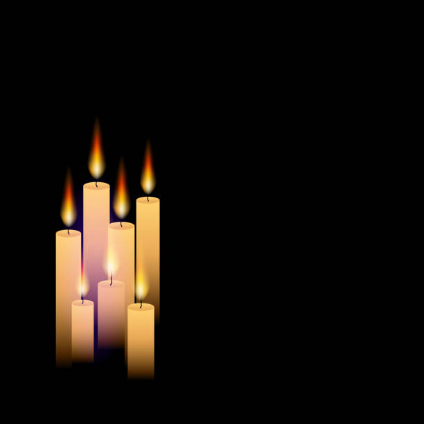 철조망과 일곱 개의 기념 촛불, 국제 홀로코스트 현충일 포스터, 1월 27일. - holocaust remembrance day stock illustrations