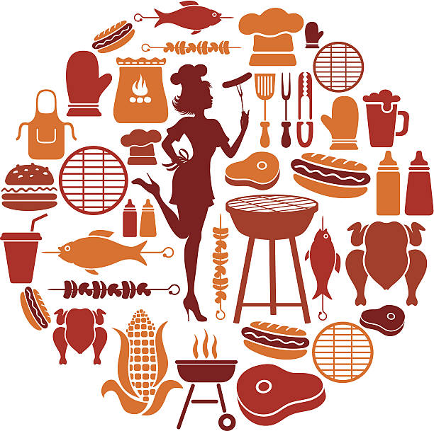 Barbeque Collage High Resolution JPG,CS6 AI and Illustrator EPS 10 included. Each element is named,grouped and layered separately. Very easy to edit.  food silhouettes stock illustrations