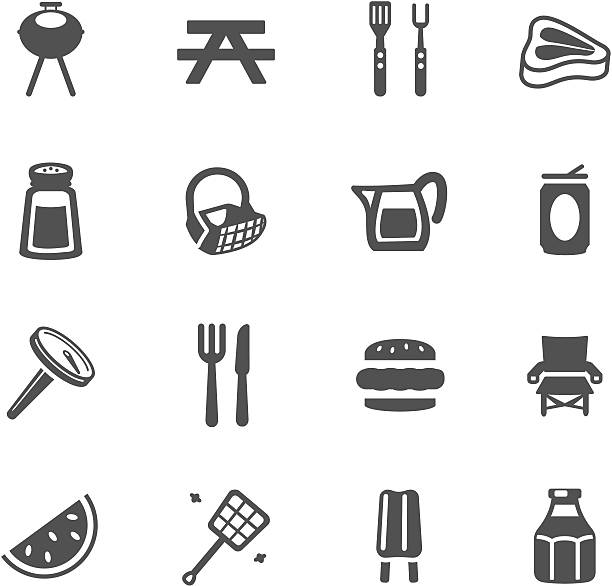 ilustrações de stock, clip art, desenhos animados e ícones de símbolos de churrasco - picnic